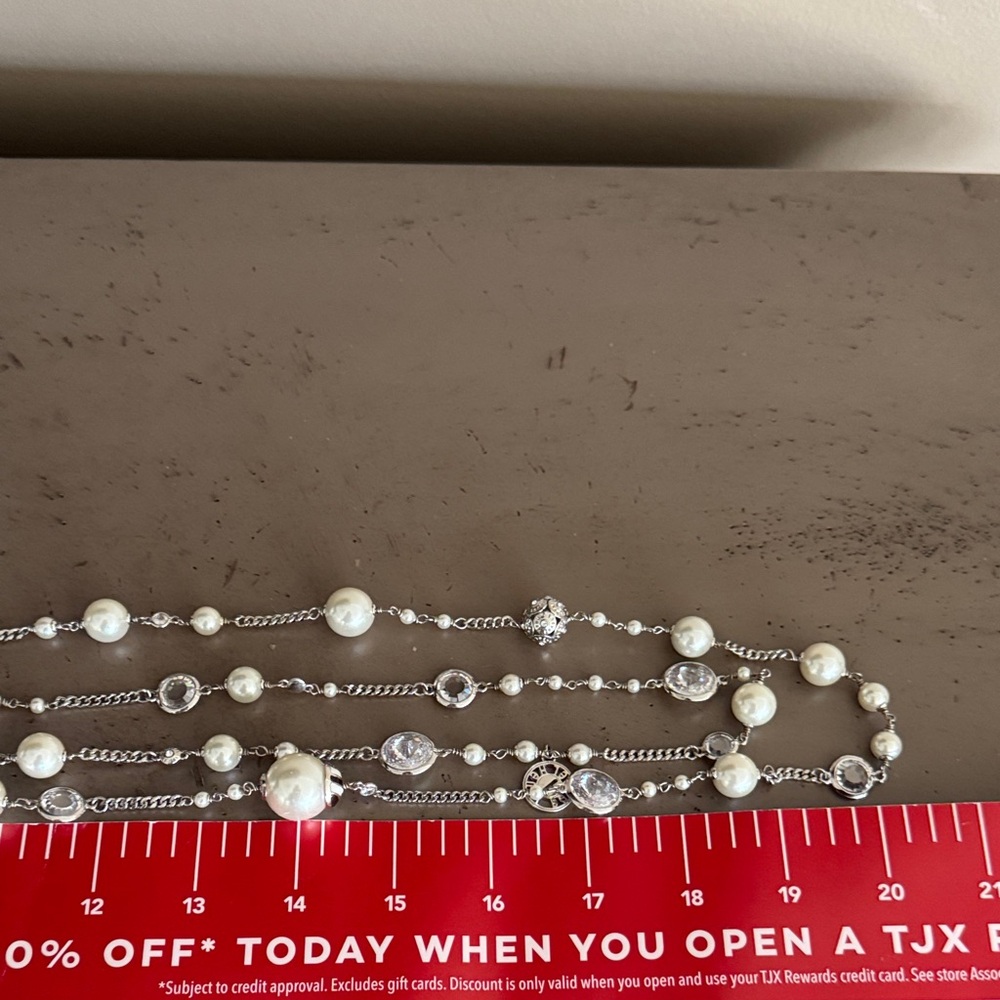 Henri Bendel Multi-Strand Glass Pearl and Crystal Silver Necklace - Picture 12 of 14